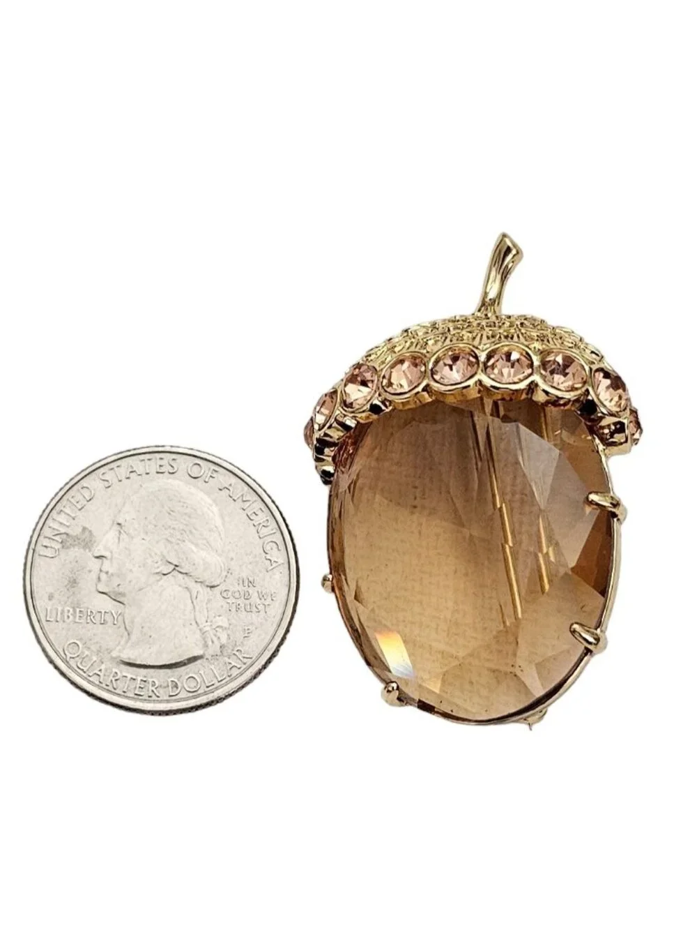 Talbots Pink Crystal Rhinestone, Glass Faceted Acorn Brooch Pin L404
